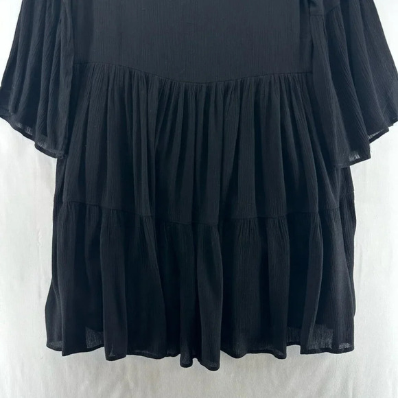 Hem & Thread Dress Sz S Peasant Tunic Embroidered Tiered 3/4 Sleeve Rayon Black - Picture 6 of 11